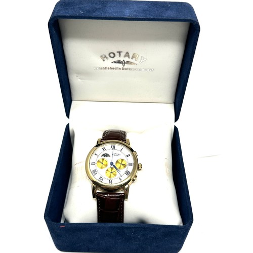 478 - ROTARY Gents triple calendar gold tone wristwatch automatic working boxed