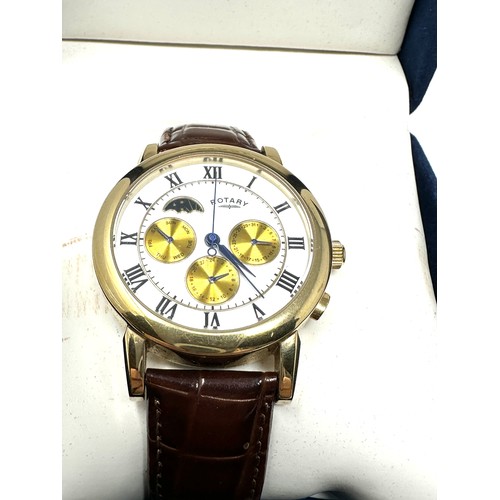 478 - ROTARY Gents triple calendar gold tone wristwatch automatic working boxed