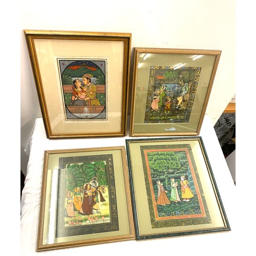 37 - 4 Indian style framed pictures, 2 on silk measures approx 14.5