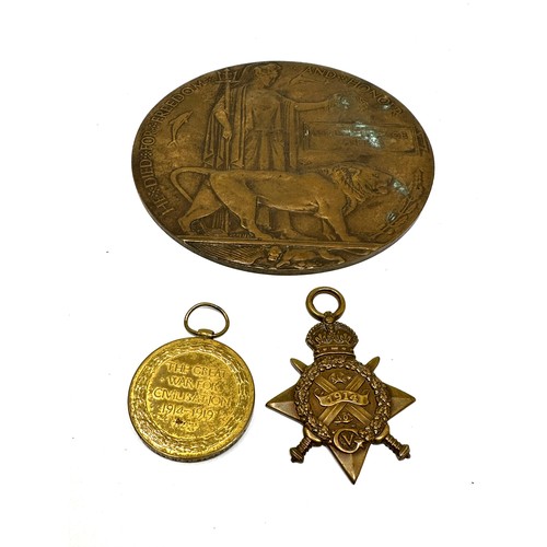 446 - WW1 Death Plaque & Medals, Named Alfred Horace Ashby mons star & victory to l-6859 pte a.h.ashby eas... 