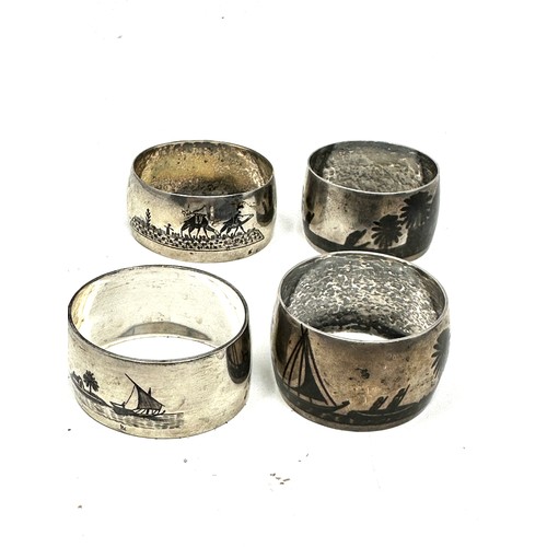 111 - 4 x  niello silver .800 & .900 napkin rings