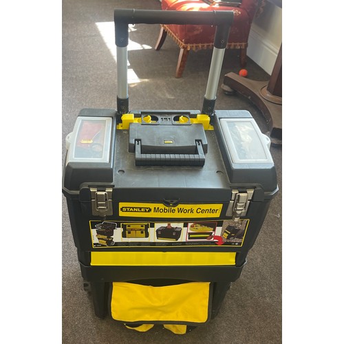 218 - Stanley 3 tier portable tool box on wheels and contents  and 1 other plastic  tool box
