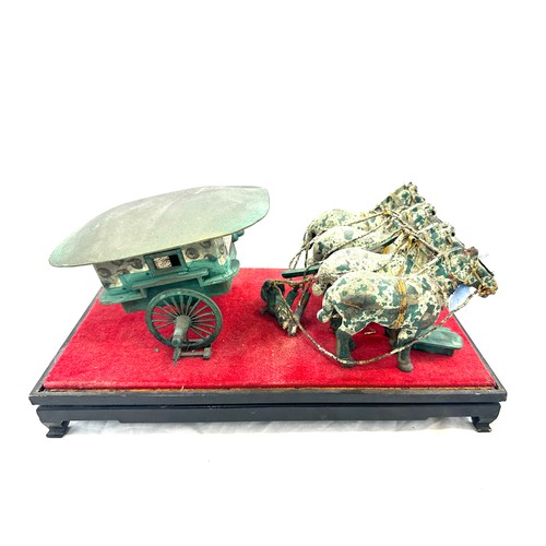 3 - Vintage chinese bronze horse and cart figure 12 inches wide 7 inches depth 6 inches tall