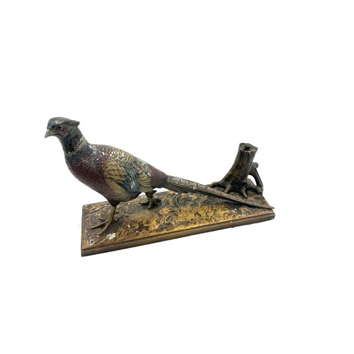 483 - Vintage cold painted bronze table lighter inc the shape of a pheasant, af