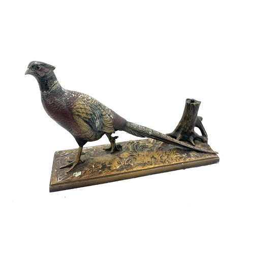 483 - Vintage cold painted bronze table lighter inc the shape of a pheasant, af