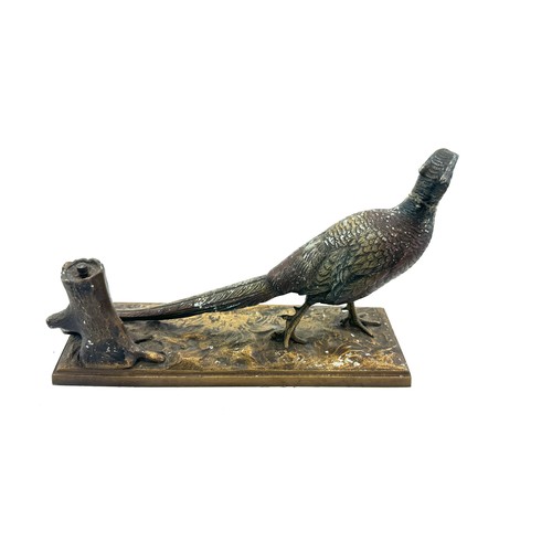 483 - Vintage cold painted bronze table lighter inc the shape of a pheasant, af