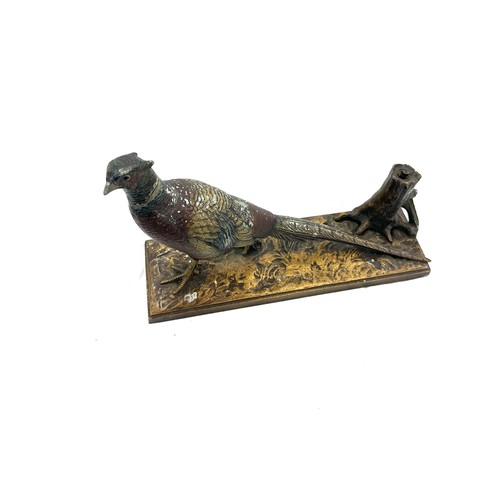 483 - Vintage cold painted bronze table lighter inc the shape of a pheasant, af