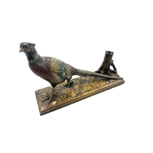 483 - Vintage cold painted bronze table lighter inc the shape of a pheasant, af