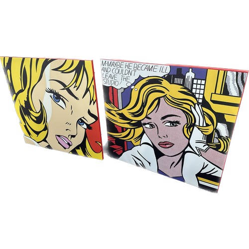 129 - 2 Large Roy Lichtenstein canvas retro pop art prints measures approximately 32 inches square