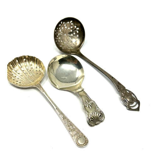 69 - 3 x .925 sterling silver strainer spoons inc caddy spoon