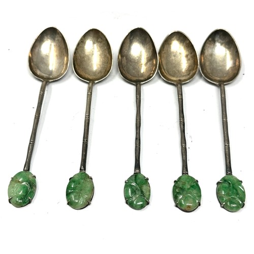 71 - 5 x vintage .900 chinese silver teaspoons w/ jade finals