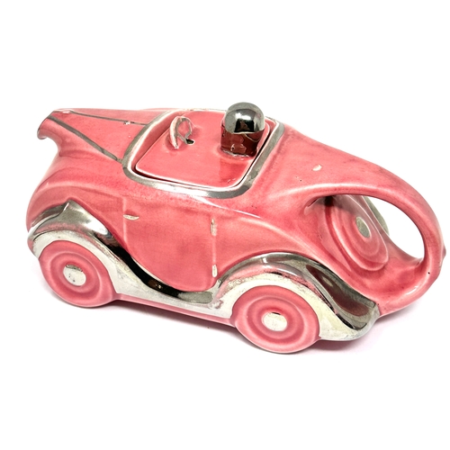 529 - Art Deco Sadler Racing Car Teapot Pink & silver Lustre Coach Line Reg No 820236 Scarce Tea Pot