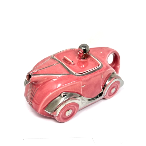 529 - Art Deco Sadler Racing Car Teapot Pink & silver Lustre Coach Line Reg No 820236 Scarce Tea Pot