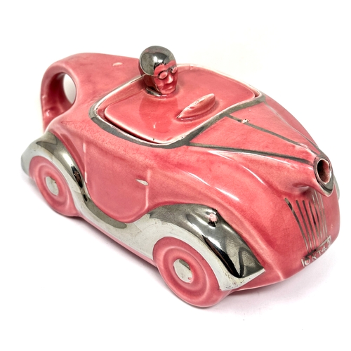 529 - Art Deco Sadler Racing Car Teapot Pink & silver Lustre Coach Line Reg No 820236 Scarce Tea Pot