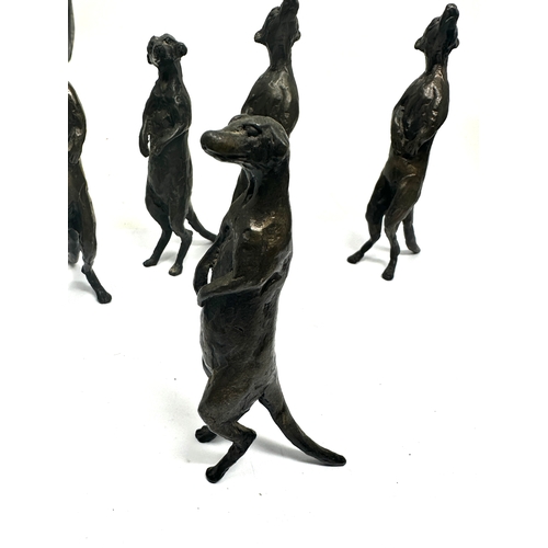 515 - 6 cast bronze meerkat figures largest measures height 13cm