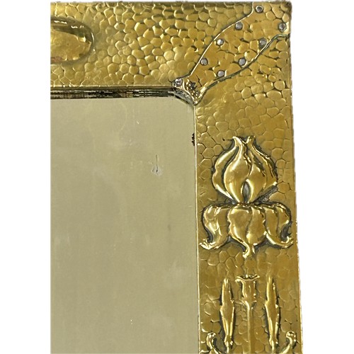 479 - Arts and Crafts hammered brass wall mirror, approximate measurements: Height 52cm, Width 37cm, RD nu... 