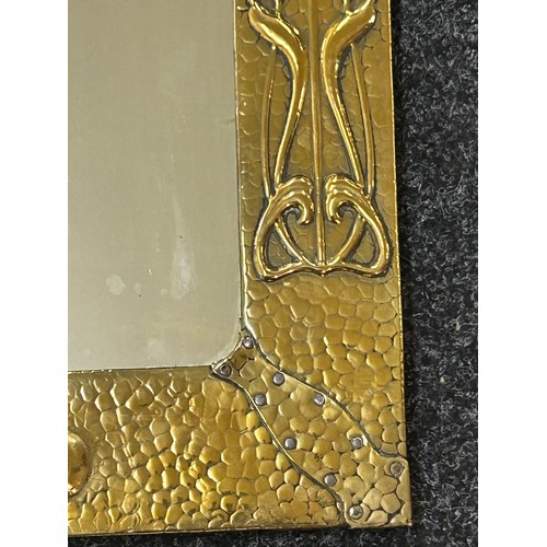 479 - Arts and Crafts hammered brass wall mirror, approximate measurements: Height 52cm, Width 37cm, RD nu... 