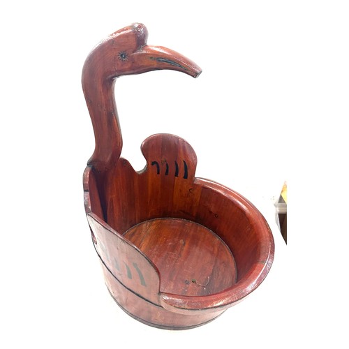 236 - Oriental carved wooden duck basket measures approximately 23 inches tall