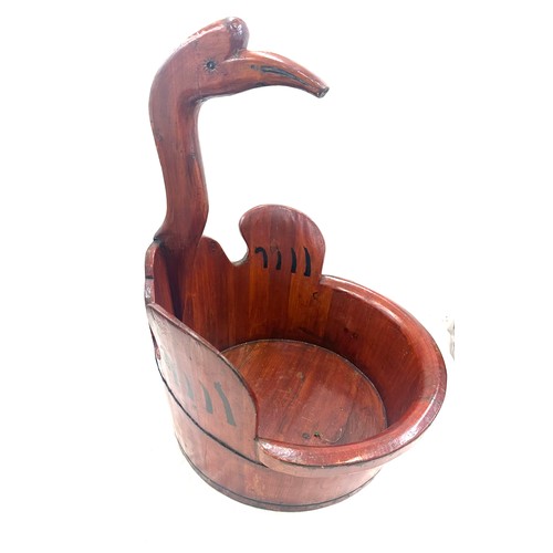 236 - Oriental carved wooden duck basket measures approximately 23 inches tall