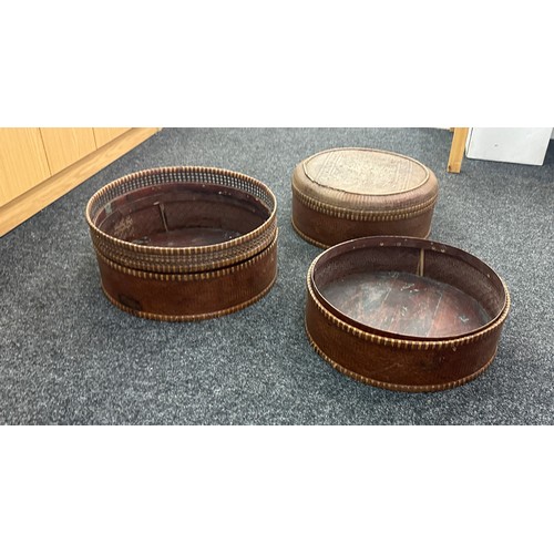 193 - 3 Vintage wicker/ bamboo boxes, one with lid 7 inches tall 20 inches diameter