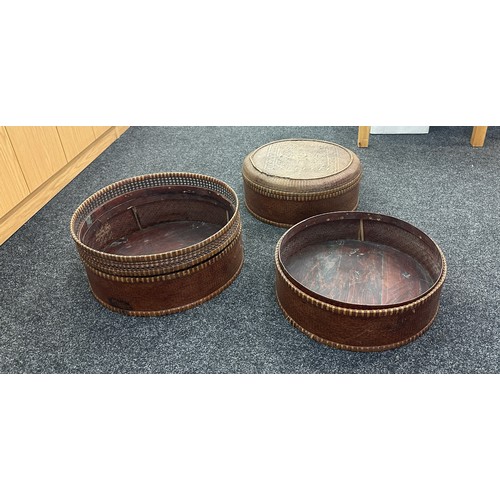 193 - 3 Vintage wicker/ bamboo boxes, one with lid 7 inches tall 20 inches diameter