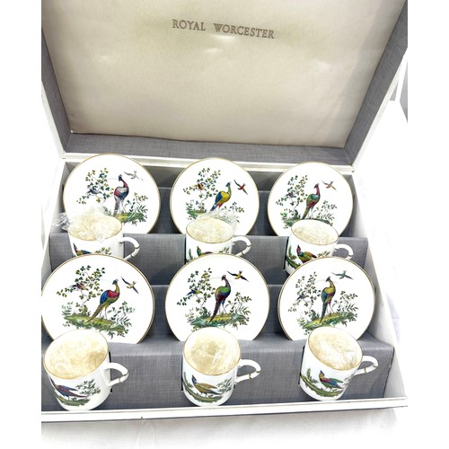 145 - Royal Worcester cased set of 6 duo's / cups and saucers, Pheasant Demitasse 2622