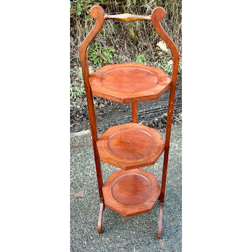 338 - Oak folding cake stand, overall height 36 inches