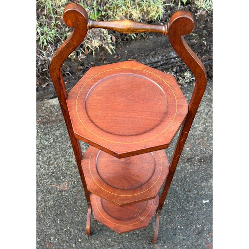 338 - Oak folding cake stand, overall height 36 inches