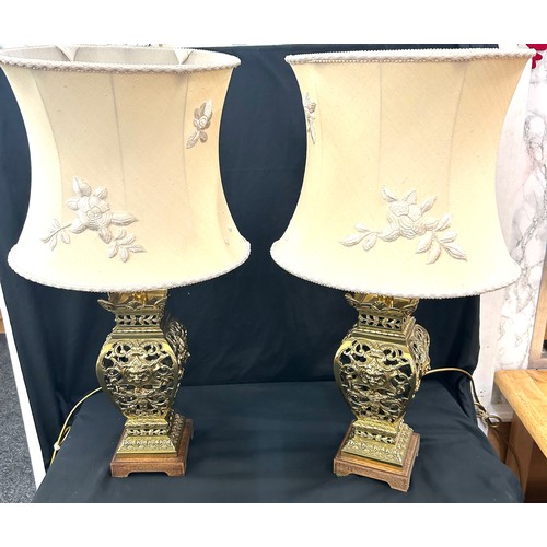 235 - Pair of brass lamps with shades overall height 25 inches tall
Untested