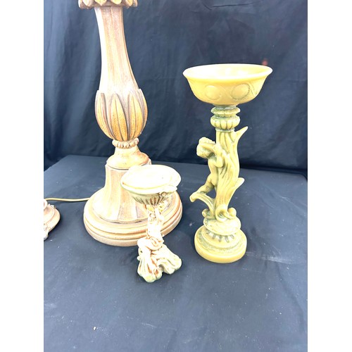 151 - Selection of resin ornamental stands and a lamp with shade measures approx 31 inches tall