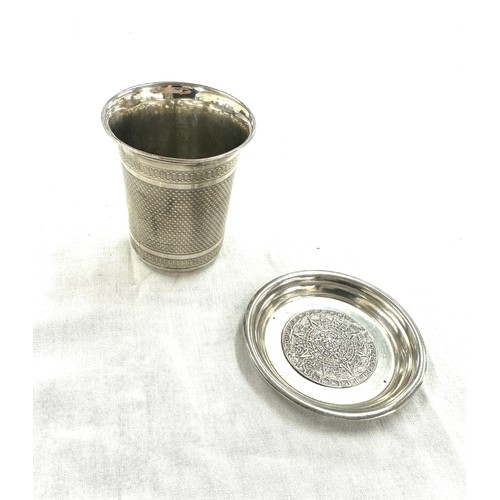 316 - Sterling hallmarked thimble half cup and a hallmarked tray overall combined weight approx 54 grams