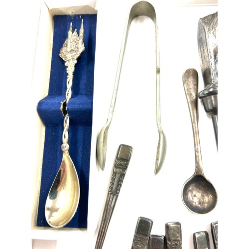 412 - Selection of metal ware includes silver plated ware, RHV and co cork screw etc