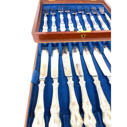 10 - Vintage wooden boxed silver plated fish knife and forks