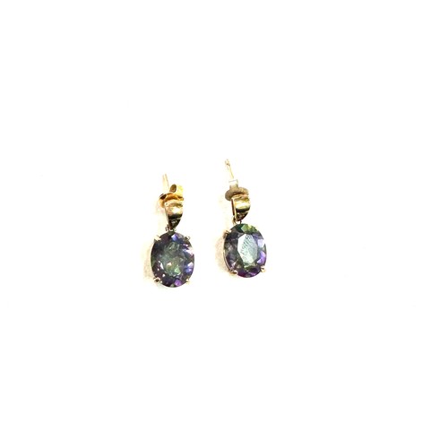 390 - Ladies 9ct Mystic topaz drop earrings, total weight 4.9grams