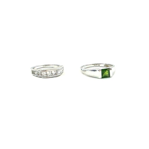 394 - 2 ladies 14ct white gold stone set dress rings, ring sizes P/Q vand I/J, total weight 5g