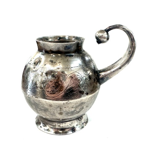 308 - Early unmarked globular silver mate cup, has been repaired previously, over height 7.5cm, C-shaped h... 