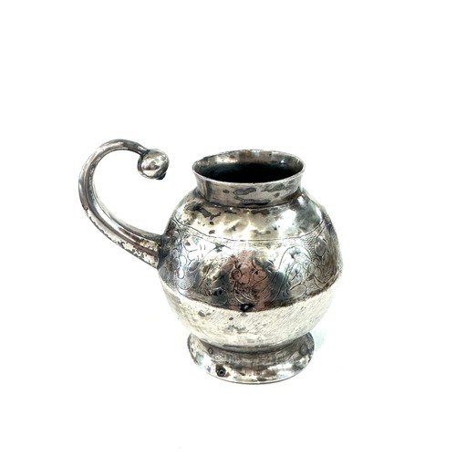 308 - Early unmarked globular silver mate cup, has been repaired previously, over height 7.5cm, C-shaped h... 