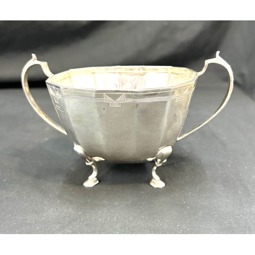 306 - Hallmarked Silver Art Deco 3 piece tea set, total approximate weight 925 grams makers mark P E & Son... 