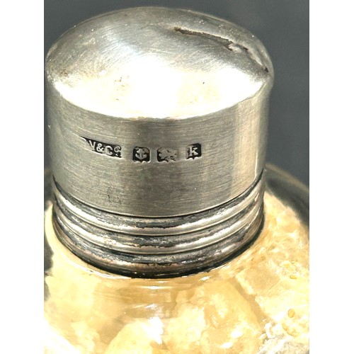 353 - Silver rimmed scent bottle, silver pepper condiment, silver top small jar