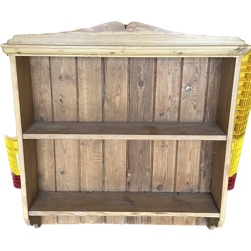 281 - Pine wall hanging bookcase measures approx 38.5 inches tall by 33.5 inches wide and 8.5 deep