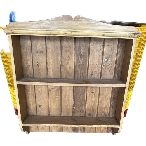 281 - Pine wall hanging bookcase measures approx 38.5 inches tall by 33.5 inches wide and 8.5 deep