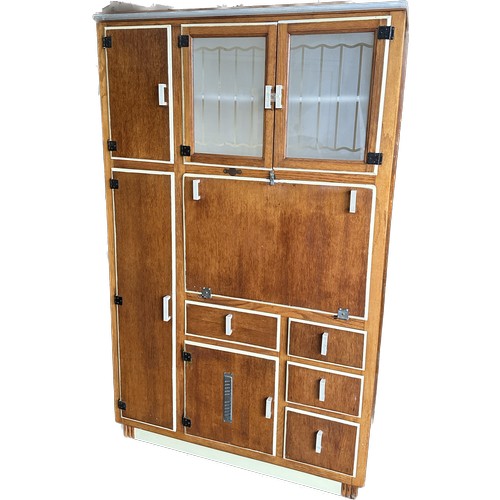 258 - Hygena oak kitchen cabinet measures approx 73 inches tall by 17 inches deep and 45 inches wide