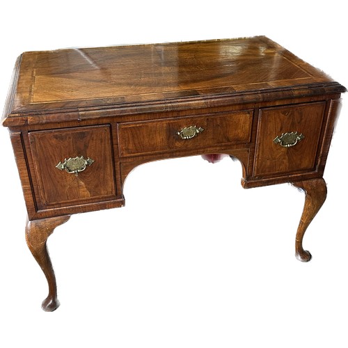 260 - mahogany three drawer Queen Anne desk measures approx 31 inches tall by 42 wide and 22 deep