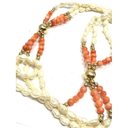 86 - 9ct gold cultured pearl & coral necklace (22.5g)