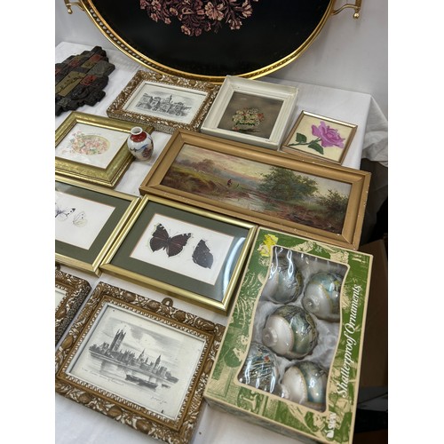 247 - Selection of frames, tray, oriental items etc