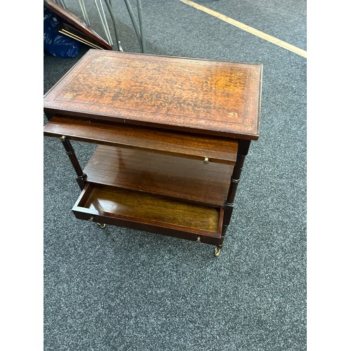 344 - Mahogany leather topped side table with a mahogany wine table