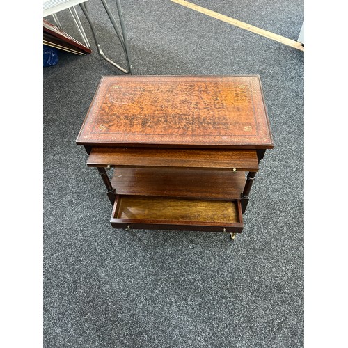 344 - Mahogany leather topped side table with a mahogany wine table