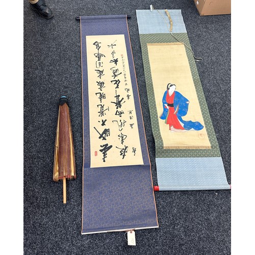 307 - Chinese scrolls/ 1 umbrella