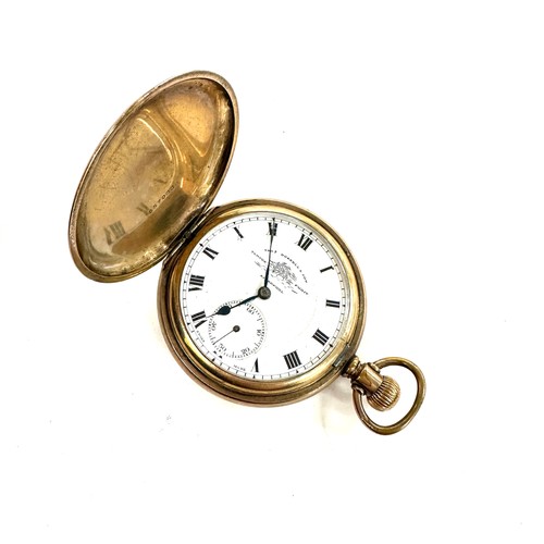 493 - Vintage gold plated russel and sons full hunter pocket watch, untested