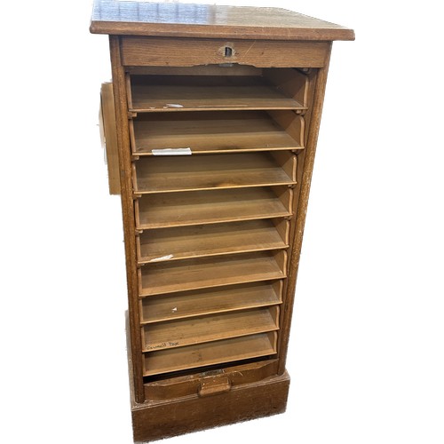 334 - Tamber front 9 drawer office cabinet, measures approximately 46 inches tall  20 inches wide  17 inch... 